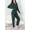 Süet Düğmeli Pijama Takımı Koyuyeşil - 31876.1049.