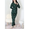 Süet Düğmeli Pijama Takımı Koyuyeşil - 31876.1049.