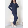 Süet Düğmeli Pijama Takımı Lacivert - 52179.2124.