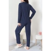 Süet Düğmeli Pijama Takımı Lacivert - 52179.2124.