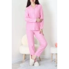 Süet Düğmeli Pijama Takımı Pembeçizgi - 52179.2124.
