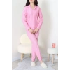 Süet Düğmeli Pijama Takımı Pembeçizgi - 52179.2124.