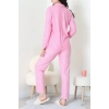 Süet Düğmeli Pijama Takımı Pembeçizgi - 52179.2124.