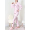 Süet Düğmeli Pijama Takımı Pembeçizgili - 52199.1783.