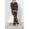 Süet Düğmeli Pijama Takımı Siyah - 55014.1048.