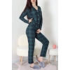 Süet Düğmeli Pijama Takımı Zümrütekose - 55014.1048.