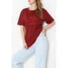 Suprem Baskılı Oversize Tişört Bordo - 31883.1878.
