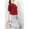 Suprem Baskılı Oversize Tişört Bordo - 31887.1878.