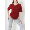 Suprem Baskılı Oversize Tişört Bordo - 31888.1878.