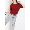 Suprem Baskılı Oversize Tişört Bordo - 31888.1878.