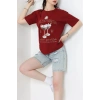 Suprem Baskılı Oversize Tişört Bordo - 31889.1878.