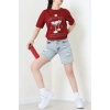 Suprem Baskılı Oversize Tişört Bordo - 31889.1878.