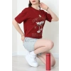 Suprem Baskılı Oversize Tişört Bordo - 31889.1878.