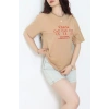 Suprem Baskılı Oversize Tişört Camel - 31883.1878.