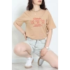 Suprem Baskılı Oversize Tişört Camel - 31883.1878.