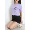 Suprem Baskılı Oversize Tişört Lila - 31888.1878.