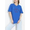 Suprem Baskılı Oversize Tişört Saks - 31883.1878.