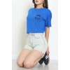 Suprem Baskılı Oversize Tişört Saks - 31888.1878.