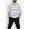 Süprem Çizgili Oversize Erkek Tişört Beyazsiyah - 71108.1567.