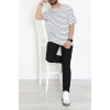 Süprem Çizgili Oversize Erkek Tişört Beyazsiyah - 71108.1567.