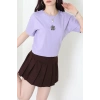 Suprem Nakışlı Oversize Tişört Lila - 31877.1878.