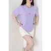 Suprem Nakışlı Oversize Tişört Lila - 31879.1878.