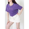 Suprem Nakışlı Oversize Tişört Mor - 31878.1878.