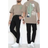 Süprem Ön Arka Baskılı Erkek Tişört Açıkhaki - 71143.1872.