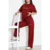 Taş Baskılı Palazzo 2 İplik Wortex Takım Bordo - 80321.1878.