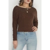 Taş Detay Kayık Yaka Bluz Acıkahve - 4129.1247.
