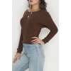 Taş Detay Kayık Yaka Bluz Acıkahve - 4129.1247.