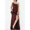Tek Omuz Pul Payetli Elbise Bordo - 583150.1592.