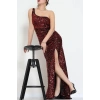 Tek Omuz Pul Payetli Elbise Bordo - 583150.1592.