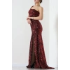 Tek Omuz Pul Payetli Elbise Bordo - 583150.1592.
