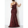 Tek Omuz Pul Payetli Elbise Bordo - 583150.1592.