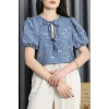 Topshow Nakışlı Önden Bağlamalı Bluz Mavi - 90003.155.