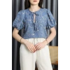 Topshow Nakışlı Önden Bağlamalı Bluz Mavi - 90003.155.