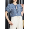 Topshow Nakışlı Önden Bağlamalı Bluz Mavi - 90003.155.