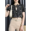 Topshow Nakışlı Önden Baglamalı Bluz Siyah - 90003.155.