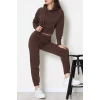 Üç İplik Crop Eşofman Takımı Kahve - 70778.1878.