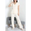 V Yaka Bürümcük Pijama Takımı Bej - 52340.2159.