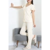 V Yaka Bürümcük Pijama Takımı Bej - 52340.2159.