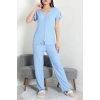 V Yaka Bürümcük Pijama Takımı Mavi - 52340.2159.