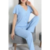 V Yaka Bürümcük Pijama Takımı Mavi - 52340.2159.