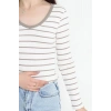 V Yaka Çizgili Kaşkorse Body Beyazkahve - 70763.1748.