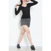 V Yaka Desenli Transparan Bluz Siyah - 70894.1567.