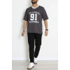 V Yaka Oversize 2 İplik Forma Tişört Antrasit - 88105.1878.