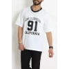 V Yaka Oversize 2 İplik Forma Tişört Beyaz - 88105.1878.