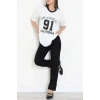 V Yaka Oversize 2 İplik Forma Tişört Beyaz - 88105.1878.