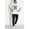 V Yaka Oversize 2 İplik Forma Tişört Beyaz - 88105.1878.